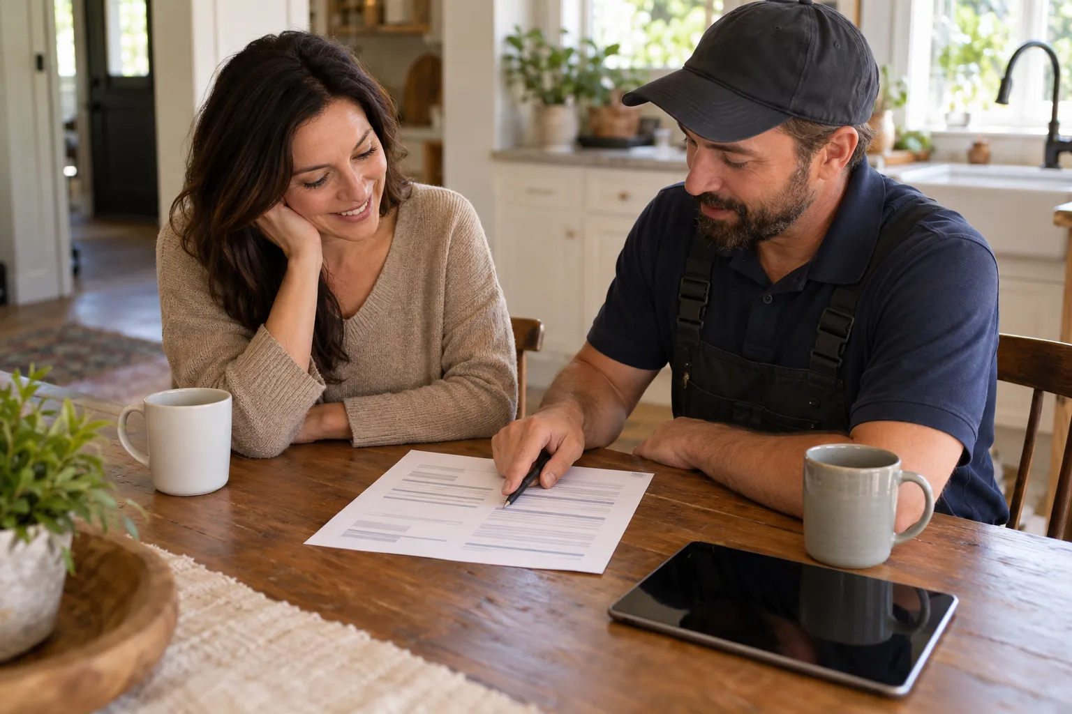 A provider reviewing a written mold estimate with a homeowner in the Pacific area